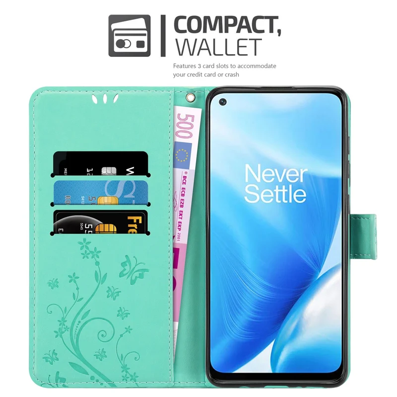 Cadorabo Hülle kompatibel mit OnePlus Nord N200 5G Schutzhülle im Blumen Design mit Magnetverschluss, Standfunktion und Kartenfächern