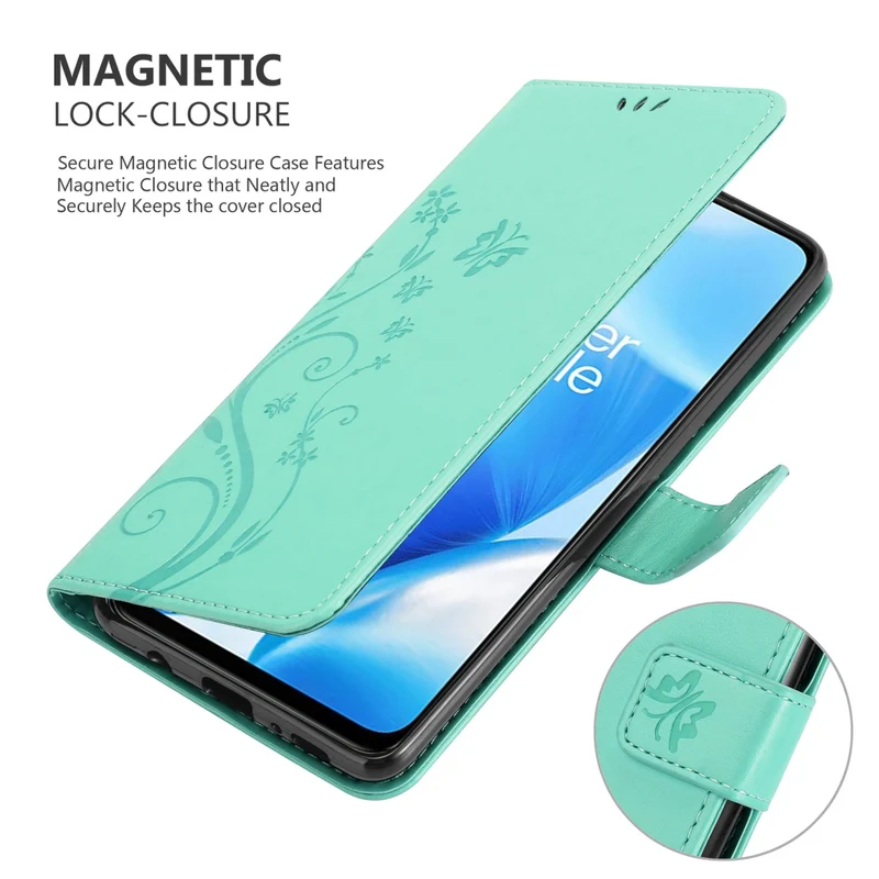 Cadorabo Hülle kompatibel mit OnePlus Nord N200 5G Schutzhülle im Blumen Design mit Magnetverschluss, Standfunktion und Kartenfächern