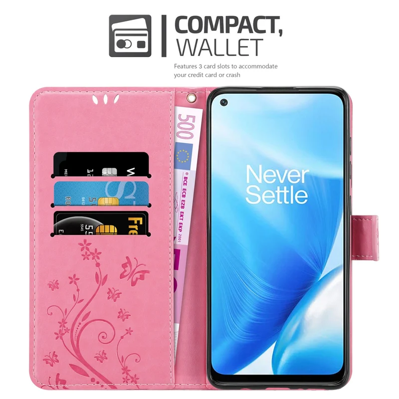 Cadorabo Hülle kompatibel mit OnePlus Nord N200 5G Schutzhülle im Blumen Design mit Magnetverschluss, Standfunktion und Kartenfächern