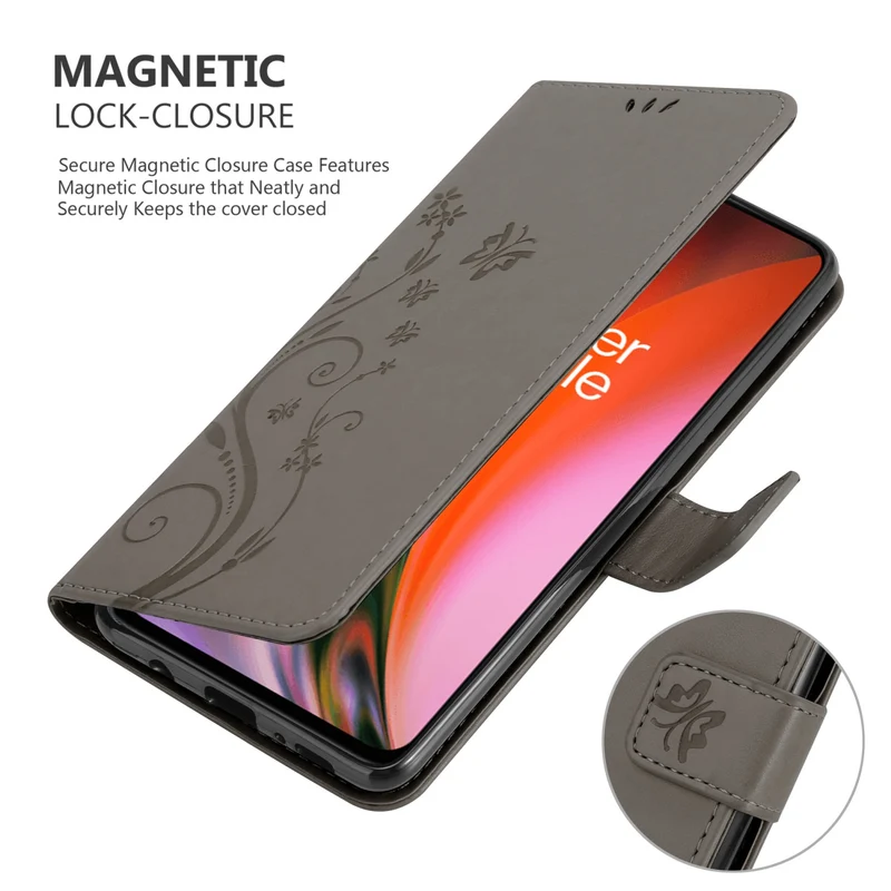 Cadorabo Hülle kompatibel mit OnePlus Nord 2 5G Schutzhülle im Blumen Design mit Magnetverschluss, Standfunktion und Kartenfächern