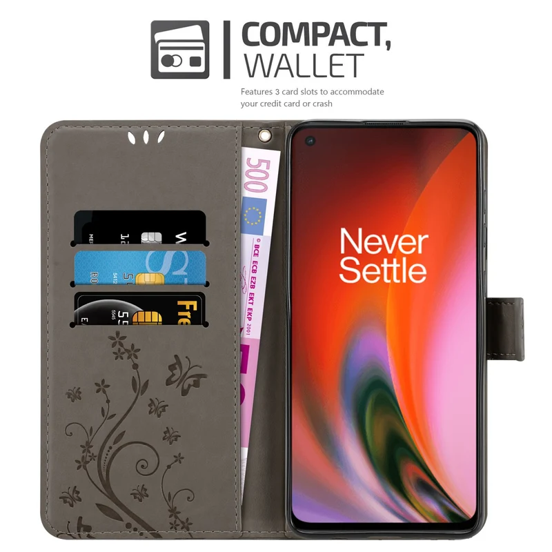 Cadorabo Hülle kompatibel mit OnePlus Nord 2 5G Schutzhülle im Blumen Design mit Magnetverschluss, Standfunktion und Kartenfächern