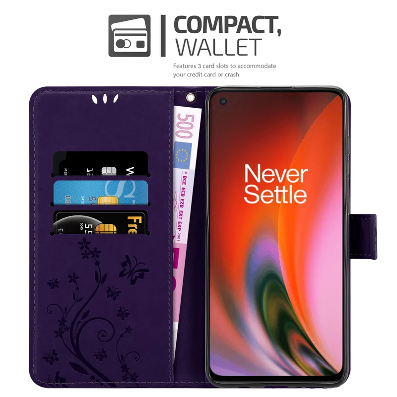 Cadorabo Hülle kompatibel mit OnePlus Nord 2 5G Schutzhülle im Blumen Design mit Magnetverschluss, Standfunktion und Kartenfächern