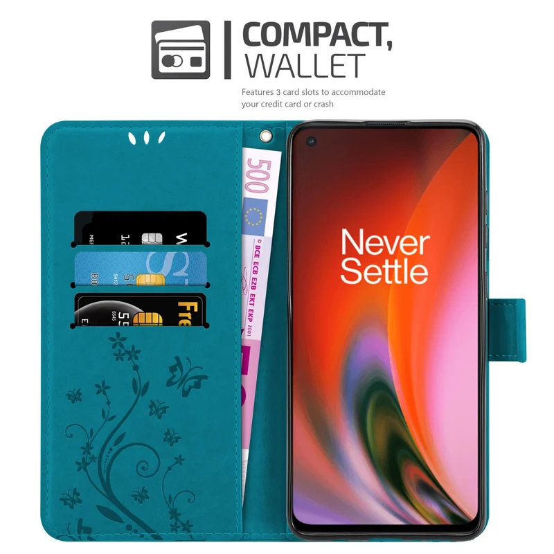 Cadorabo Hülle kompatibel mit OnePlus Nord 2 5G Schutzhülle im Blumen Design mit Magnetverschluss, Standfunktion und Kartenfächern