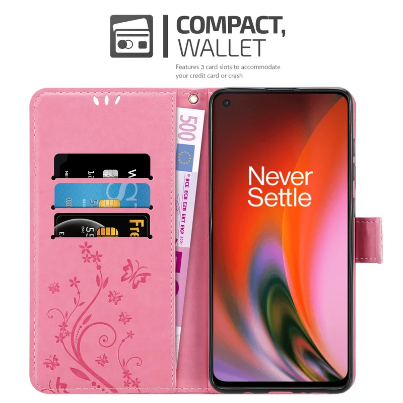 Cadorabo Hülle kompatibel mit OnePlus Nord 2 5G Schutzhülle im Blumen Design mit Magnetverschluss, Standfunktion und Kartenfächern