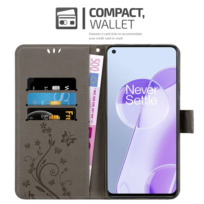 Cadorabo Hülle kompatibel mit OnePlus 9RT 5G Schutzhülle im Blumen Design mit Magnetverschluss, Standfunktion und Kartenfächern