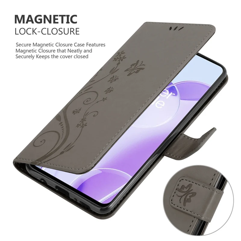Cadorabo Hülle kompatibel mit OnePlus 9RT 5G Schutzhülle im Blumen Design mit Magnetverschluss, Standfunktion und Kartenfächern
