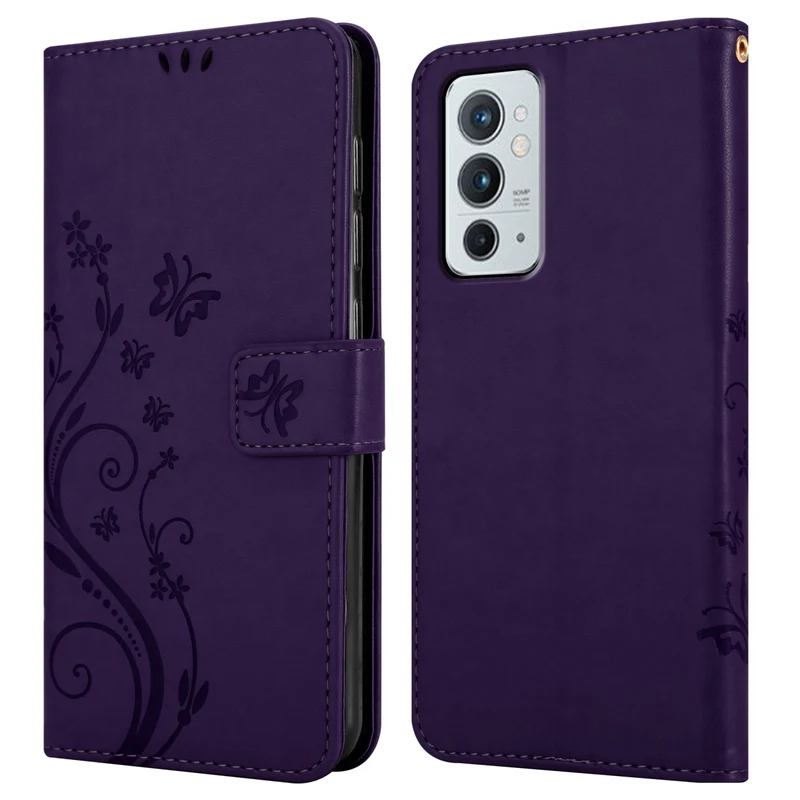 Cadorabo Hülle kompatibel mit OnePlus 9RT 5G Schutzhülle im Blumen Design mit Magnetverschluss, Standfunktion und Kartenfächern
