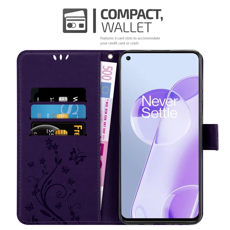 Cadorabo Hülle kompatibel mit OnePlus 9RT 5G Schutzhülle im Blumen Design mit Magnetverschluss, Standfunktion und Kartenfächern