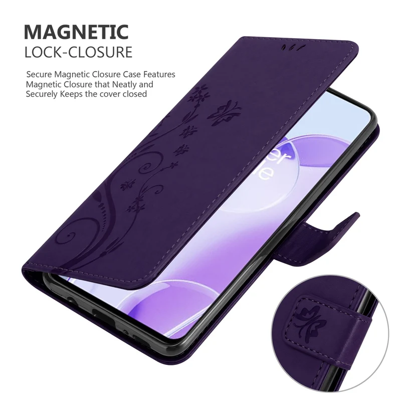 Cadorabo Hülle kompatibel mit OnePlus 9RT 5G Schutzhülle im Blumen Design mit Magnetverschluss, Standfunktion und Kartenfächern
