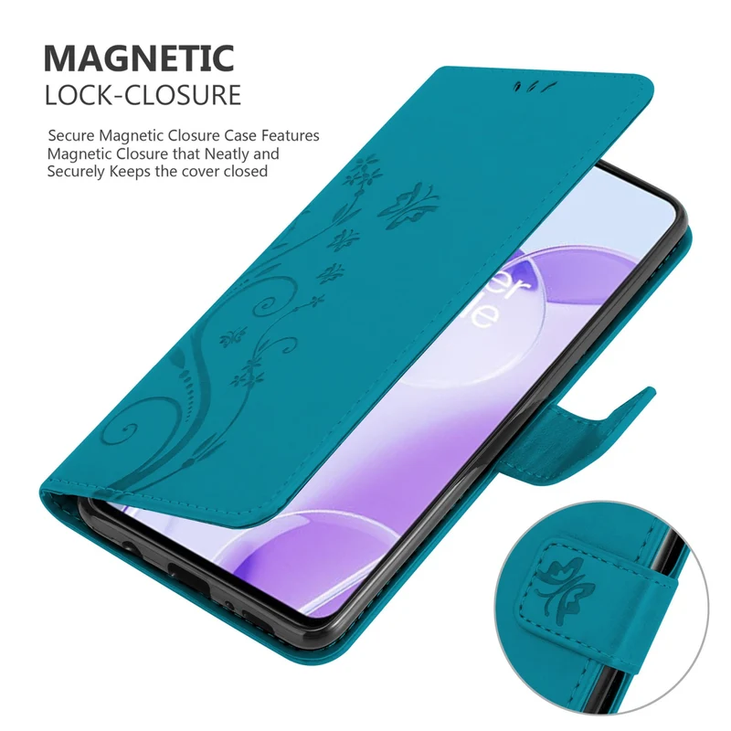 Cadorabo Hülle kompatibel mit OnePlus 9RT 5G Schutzhülle im Blumen Design mit Magnetverschluss, Standfunktion und Kartenfächern