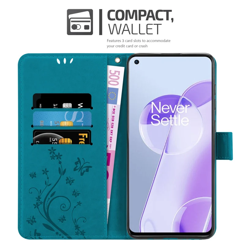Cadorabo Hülle kompatibel mit OnePlus 9RT 5G Schutzhülle im Blumen Design mit Magnetverschluss, Standfunktion und Kartenfächern