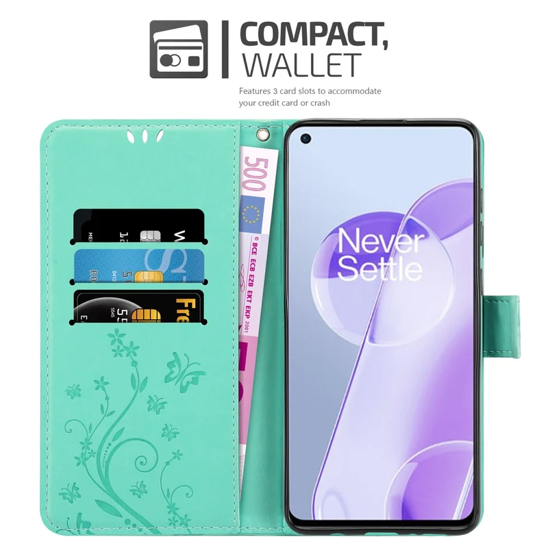 Cadorabo Hülle kompatibel mit OnePlus 9RT 5G Schutzhülle im Blumen Design mit Magnetverschluss, Standfunktion und Kartenfächern