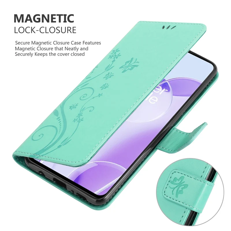 Cadorabo Hülle kompatibel mit OnePlus 9RT 5G Schutzhülle im Blumen Design mit Magnetverschluss, Standfunktion und Kartenfächern