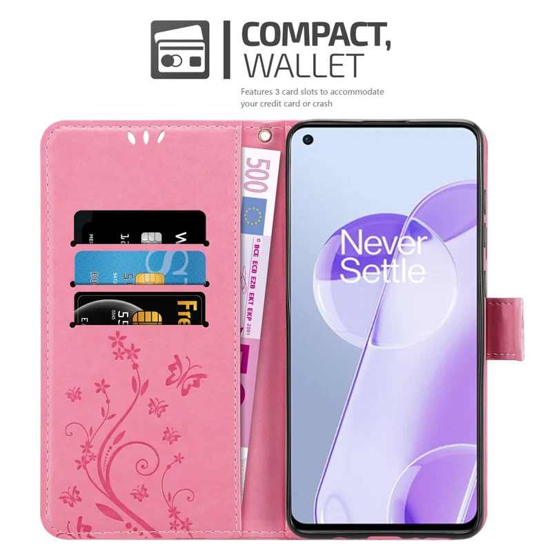 Cadorabo Hülle kompatibel mit OnePlus 9RT 5G Schutzhülle im Blumen Design mit Magnetverschluss, Standfunktion und Kartenfächern