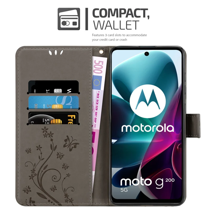 Cadorabo Hülle kompatibel mit Motorola MOTO G200 5G Schutzhülle im Blumen Design mit Magnetverschluss, Standfunktion und Kartenfächern