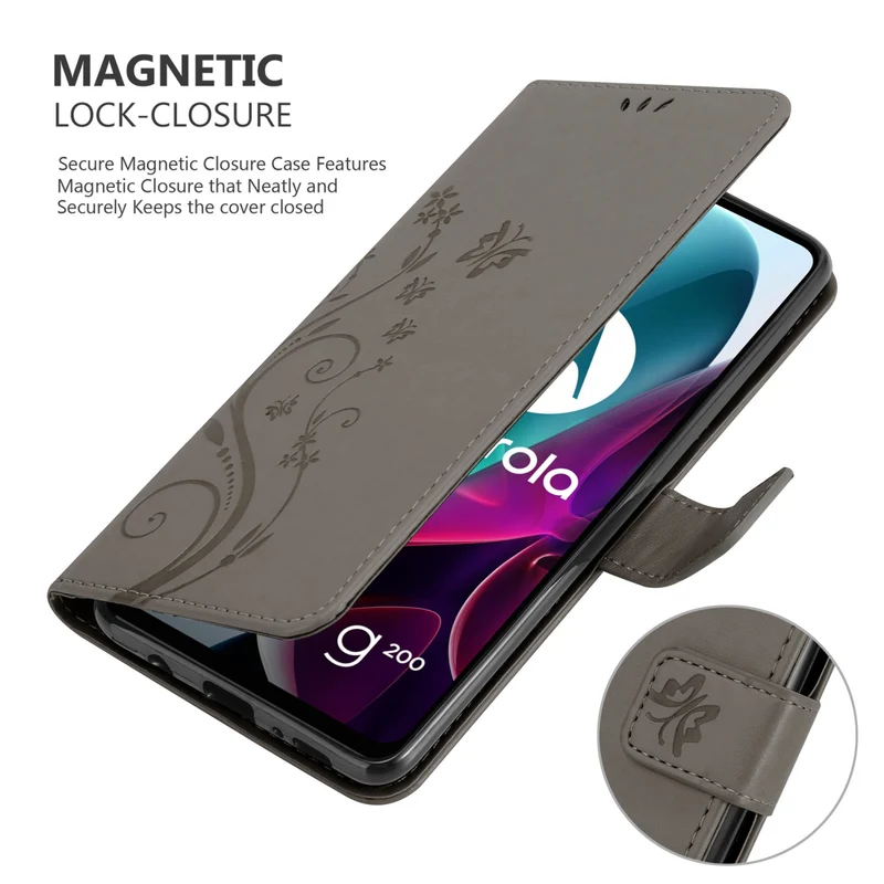 Cadorabo Hülle kompatibel mit Motorola MOTO G200 5G Schutzhülle im Blumen Design mit Magnetverschluss, Standfunktion und Kartenfächern