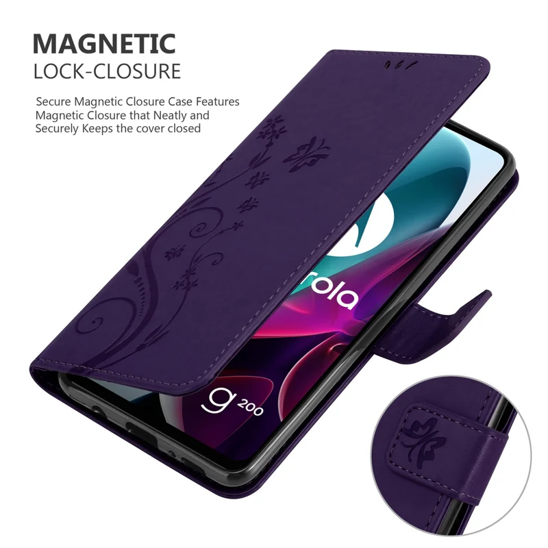 Cadorabo Hülle kompatibel mit Motorola MOTO G200 5G Schutzhülle im Blumen Design mit Magnetverschluss, Standfunktion und Kartenfächern