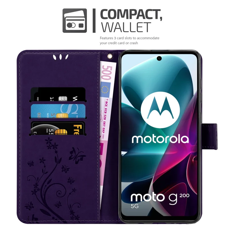 Cadorabo Hülle kompatibel mit Motorola MOTO G200 5G Schutzhülle im Blumen Design mit Magnetverschluss, Standfunktion und Kartenfächern