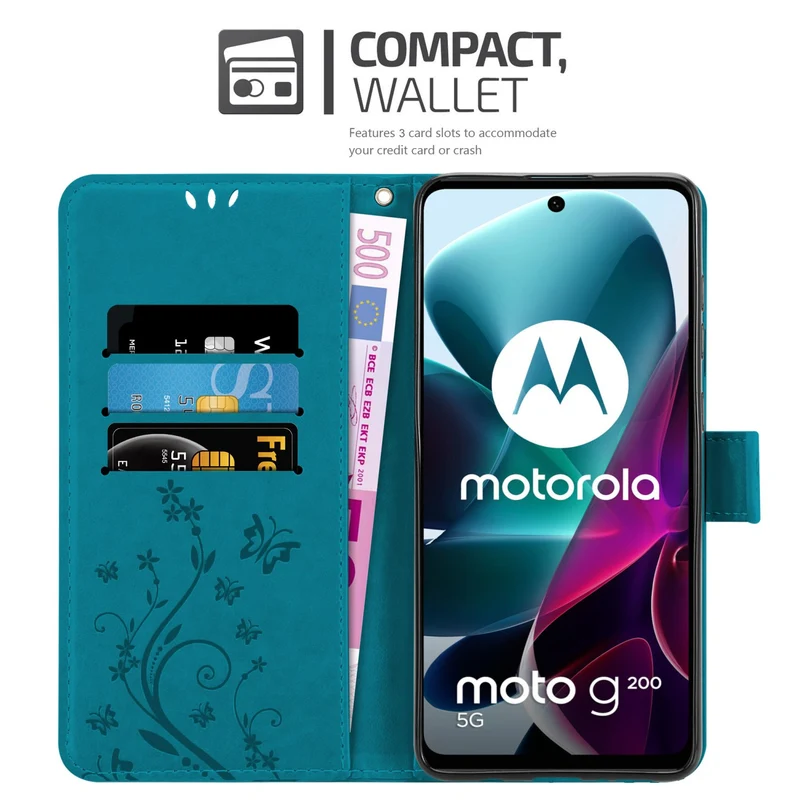Cadorabo Hülle kompatibel mit Motorola MOTO G200 5G Schutzhülle im Blumen Design mit Magnetverschluss, Standfunktion und Kartenfächern