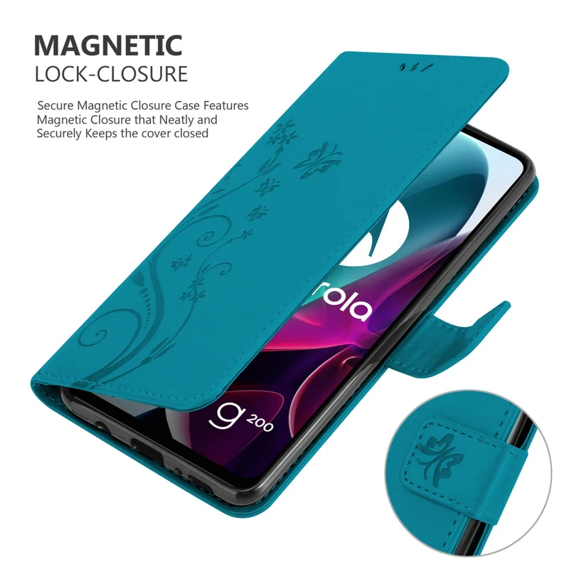 Cadorabo Hülle kompatibel mit Motorola MOTO G200 5G Schutzhülle im Blumen Design mit Magnetverschluss, Standfunktion und Kartenfächern