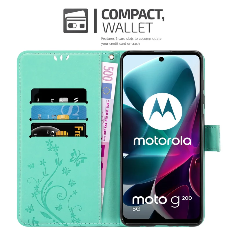 Cadorabo Hülle kompatibel mit Motorola MOTO G200 5G Schutzhülle im Blumen Design mit Magnetverschluss, Standfunktion und Kartenfächern