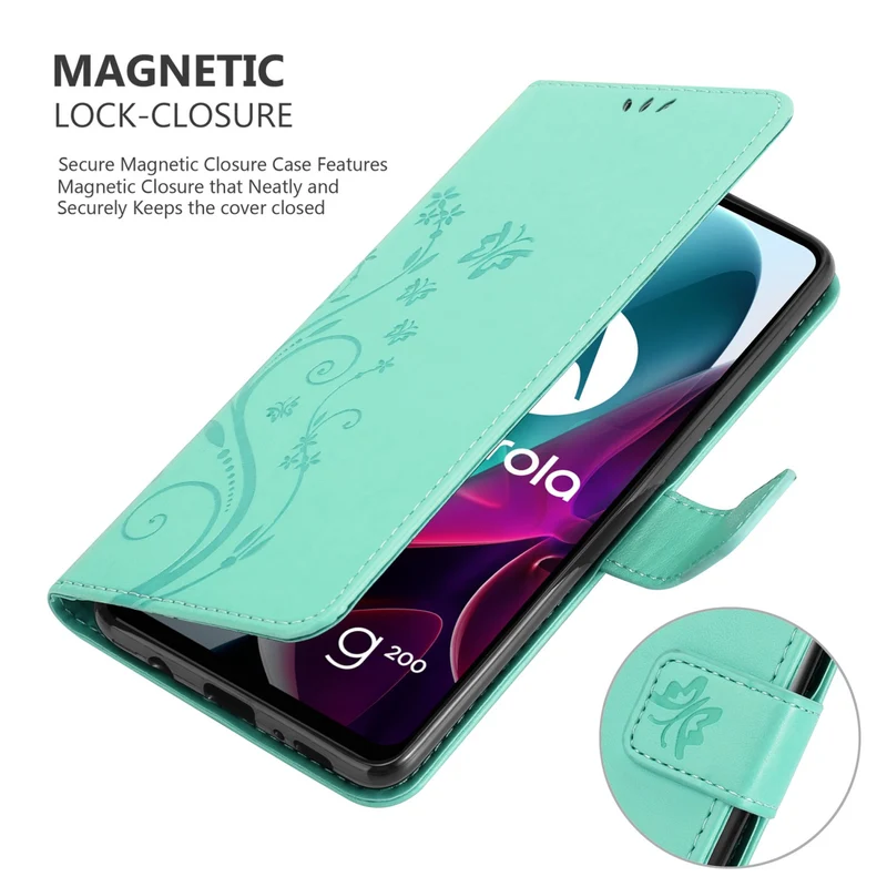 Cadorabo Hülle kompatibel mit Motorola MOTO G200 5G Schutzhülle im Blumen Design mit Magnetverschluss, Standfunktion und Kartenfächern
