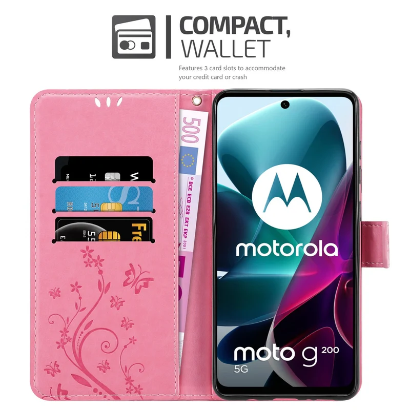 Cadorabo Hülle kompatibel mit Motorola MOTO G200 5G Schutzhülle im Blumen Design mit Magnetverschluss, Standfunktion und Kartenfächern