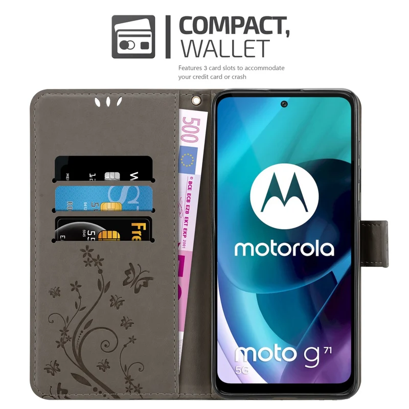 Cadorabo Hülle kompatibel mit Motorola MOTO G71 5G Schutzhülle im Blumen Design mit Magnetverschluss, Standfunktion und Kartenfächern
