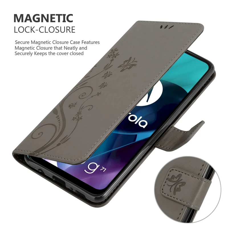 Cadorabo Hülle kompatibel mit Motorola MOTO G71 5G Schutzhülle im Blumen Design mit Magnetverschluss, Standfunktion und Kartenfächern
