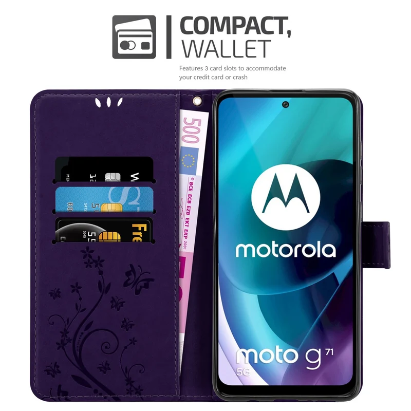 Cadorabo Hülle kompatibel mit Motorola MOTO G71 5G Schutzhülle im Blumen Design mit Magnetverschluss, Standfunktion und Kartenfächern