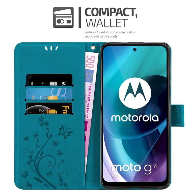 Cadorabo Hülle kompatibel mit Motorola MOTO G71 5G Schutzhülle im Blumen Design mit Magnetverschluss, Standfunktion und Kartenfächern