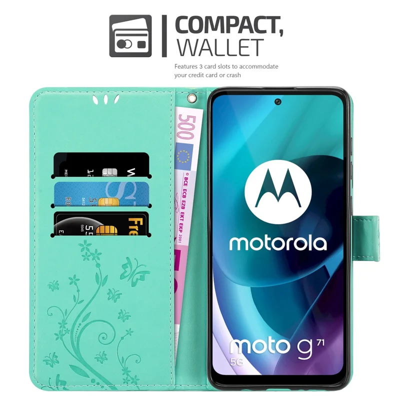 Cadorabo Hülle kompatibel mit Motorola MOTO G71 5G Schutzhülle im Blumen Design mit Magnetverschluss, Standfunktion und Kartenfächern