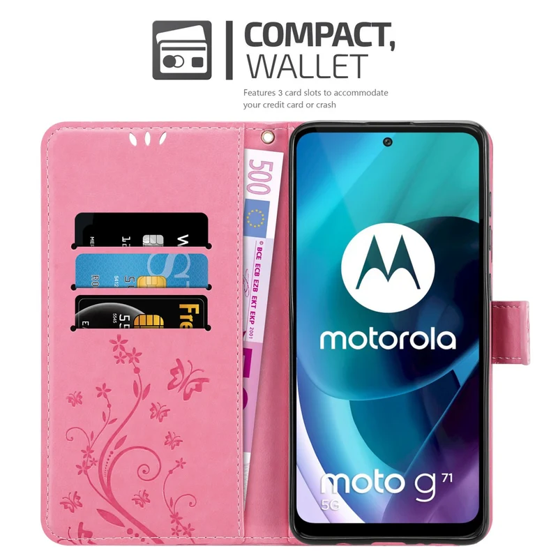 Cadorabo Hülle kompatibel mit Motorola MOTO G71 5G Schutzhülle im Blumen Design mit Magnetverschluss, Standfunktion und Kartenfächern