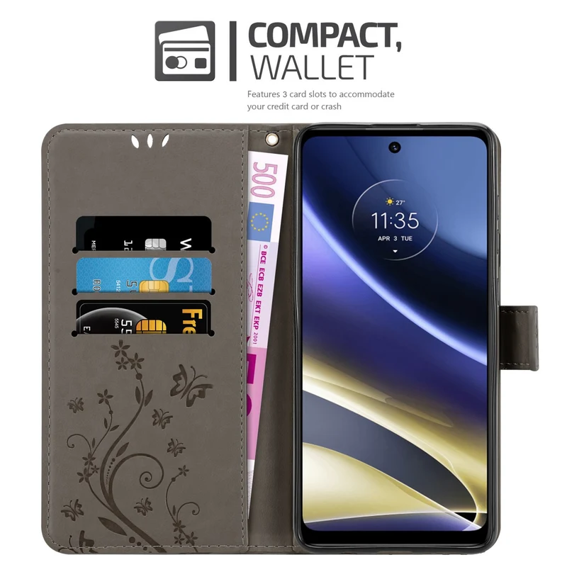 Cadorabo Hülle kompatibel mit Motorola MOTO G51 5G Schutzhülle im Blumen Design mit Magnetverschluss, Standfunktion und Kartenfächern