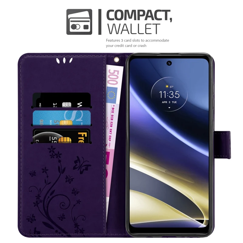 Cadorabo Hülle kompatibel mit Motorola MOTO G51 5G Schutzhülle im Blumen Design mit Magnetverschluss, Standfunktion und Kartenfächern