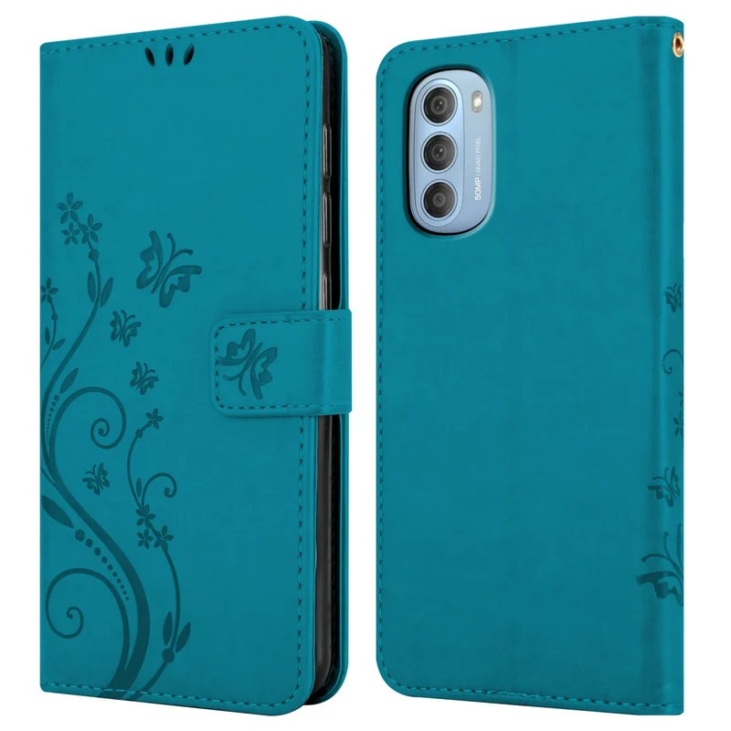 Cadorabo Hülle kompatibel mit Motorola MOTO G51 5G Schutzhülle im Blumen Design mit Magnetverschluss, Standfunktion und Kartenfächern