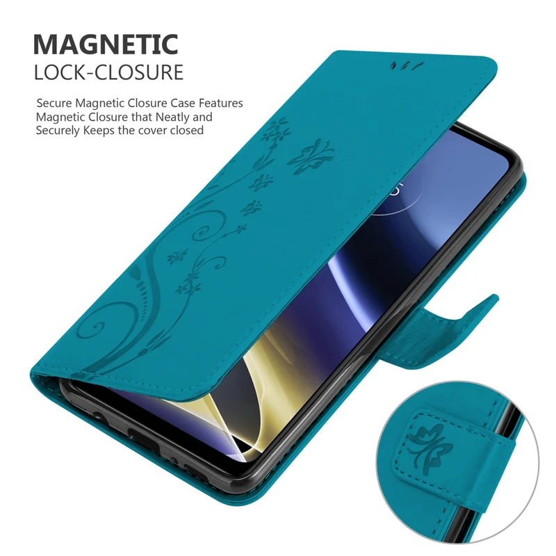 Cadorabo Hülle kompatibel mit Motorola MOTO G51 5G Schutzhülle im Blumen Design mit Magnetverschluss, Standfunktion und Kartenfächern