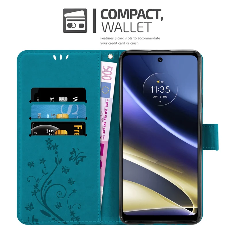 Cadorabo Hülle kompatibel mit Motorola MOTO G51 5G Schutzhülle im Blumen Design mit Magnetverschluss, Standfunktion und Kartenfächern