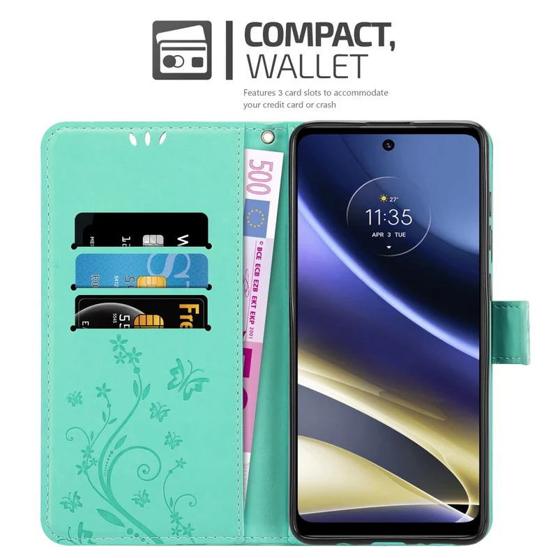 Cadorabo Hülle kompatibel mit Motorola MOTO G51 5G Schutzhülle im Blumen Design mit Magnetverschluss, Standfunktion und Kartenfächern