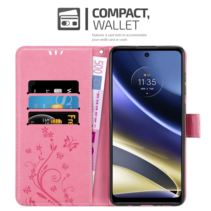 Cadorabo Hülle kompatibel mit Motorola MOTO G51 5G Schutzhülle im Blumen Design mit Magnetverschluss, Standfunktion und Kartenfächern