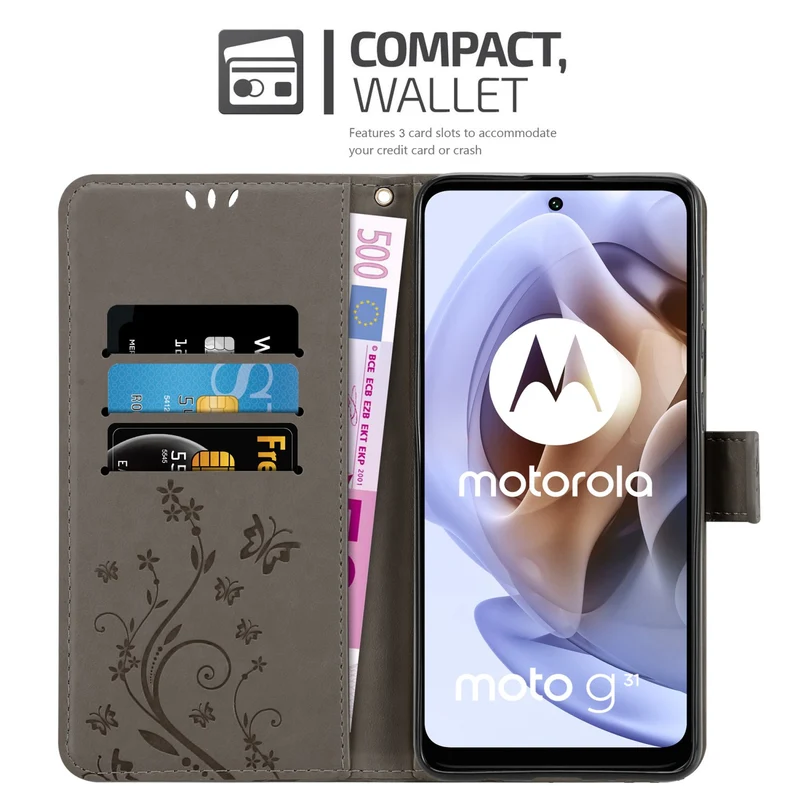 Cadorabo Hülle kompatibel mit Motorola MOTO G31 / G41 Schutzhülle im Blumen Design mit Magnetverschluss, Standfunktion und Kartenfächern