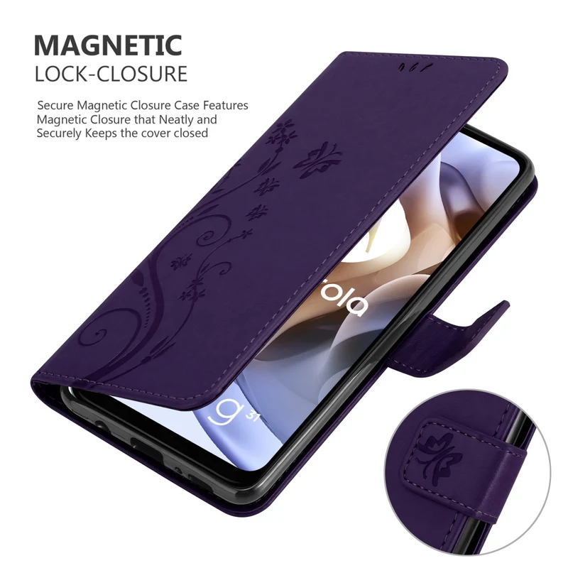 Cadorabo Hülle kompatibel mit Motorola MOTO G31 / G41 Schutzhülle im Blumen Design mit Magnetverschluss, Standfunktion und Kartenfächern