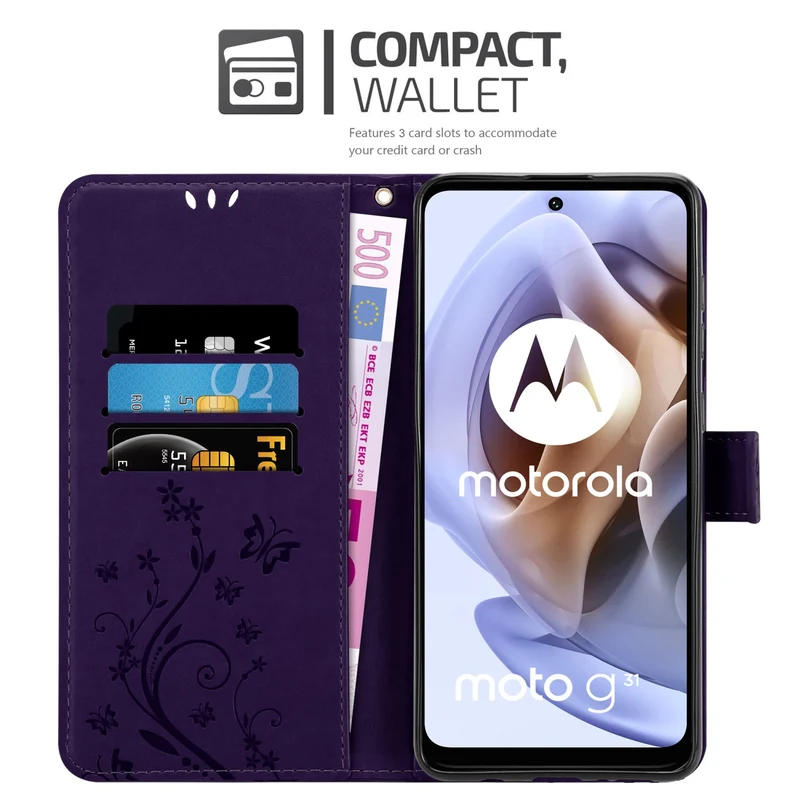 Cadorabo Hülle kompatibel mit Motorola MOTO G31 / G41 Schutzhülle im Blumen Design mit Magnetverschluss, Standfunktion und Kartenfächern