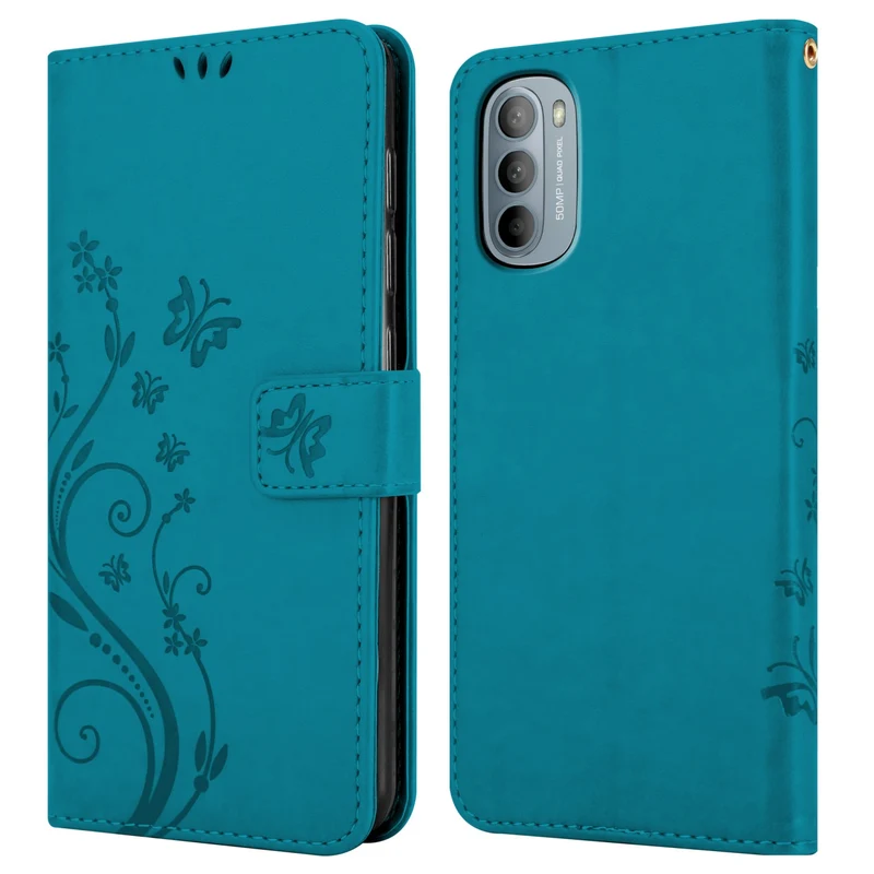 Cadorabo Hülle kompatibel mit Motorola MOTO G31 / G41 Schutzhülle im Blumen Design mit Magnetverschluss, Standfunktion und Kartenfächern