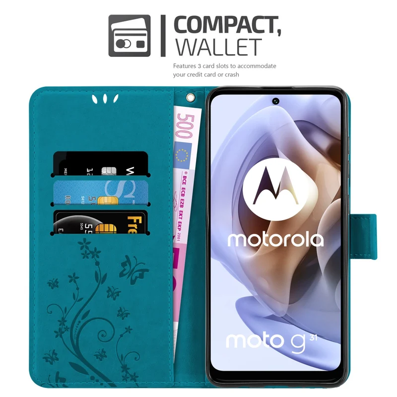 Cadorabo Hülle kompatibel mit Motorola MOTO G31 / G41 Schutzhülle im Blumen Design mit Magnetverschluss, Standfunktion und Kartenfächern