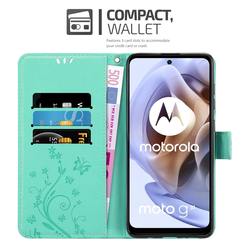 Cadorabo Hülle kompatibel mit Motorola MOTO G31 / G41 Schutzhülle im Blumen Design mit Magnetverschluss, Standfunktion und Kartenfächern