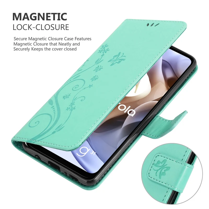 Cadorabo Hülle kompatibel mit Motorola MOTO G31 / G41 Schutzhülle im Blumen Design mit Magnetverschluss, Standfunktion und Kartenfächern