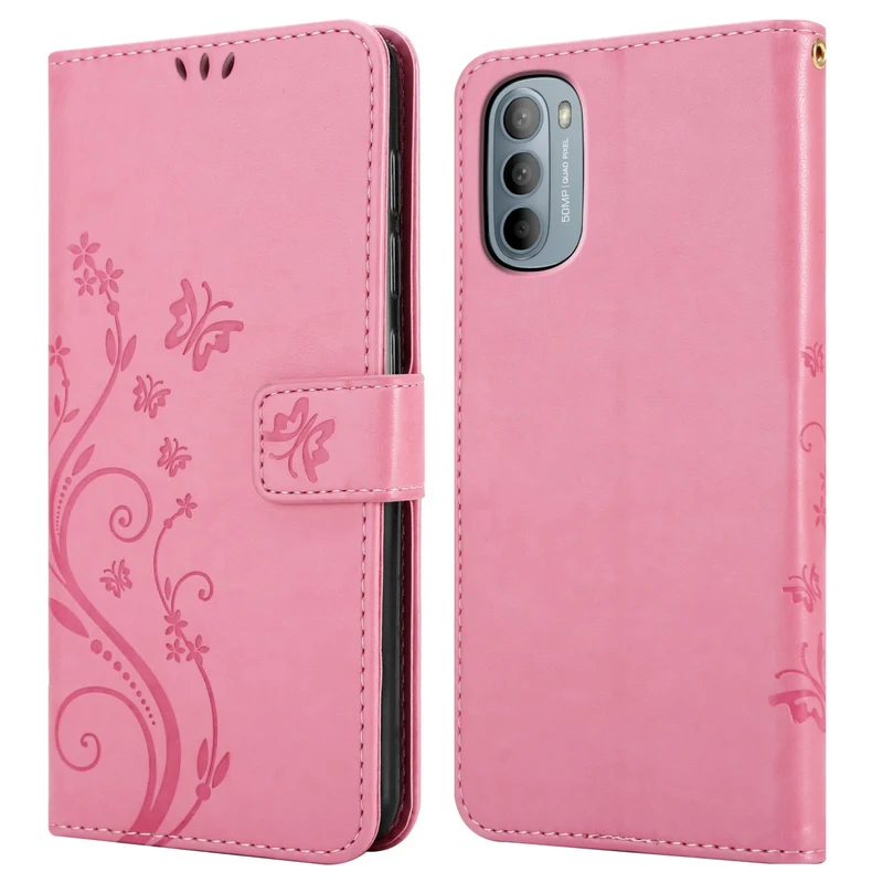 Cadorabo Hülle kompatibel mit Motorola MOTO G31 / G41 Schutzhülle im Blumen Design mit Magnetverschluss, Standfunktion und Kartenfächern