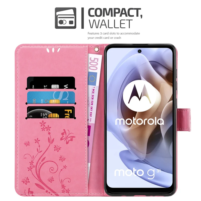 Cadorabo Hülle kompatibel mit Motorola MOTO G31 / G41 Schutzhülle im Blumen Design mit Magnetverschluss, Standfunktion und Kartenfächern
