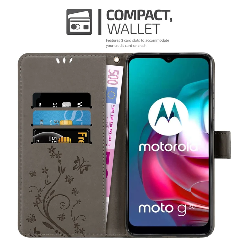 Cadorabo Hülle kompatibel mit Motorola MOTO G10 / G30 Schutzhülle im Blumen Design mit Magnetverschluss, Standfunktion und Kartenfächern
